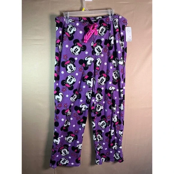 Disney Minnie Mouse Pajama Pants Womens Large Purple Fleece Polka Dot LZ4410DBA - Picture 3 of 8